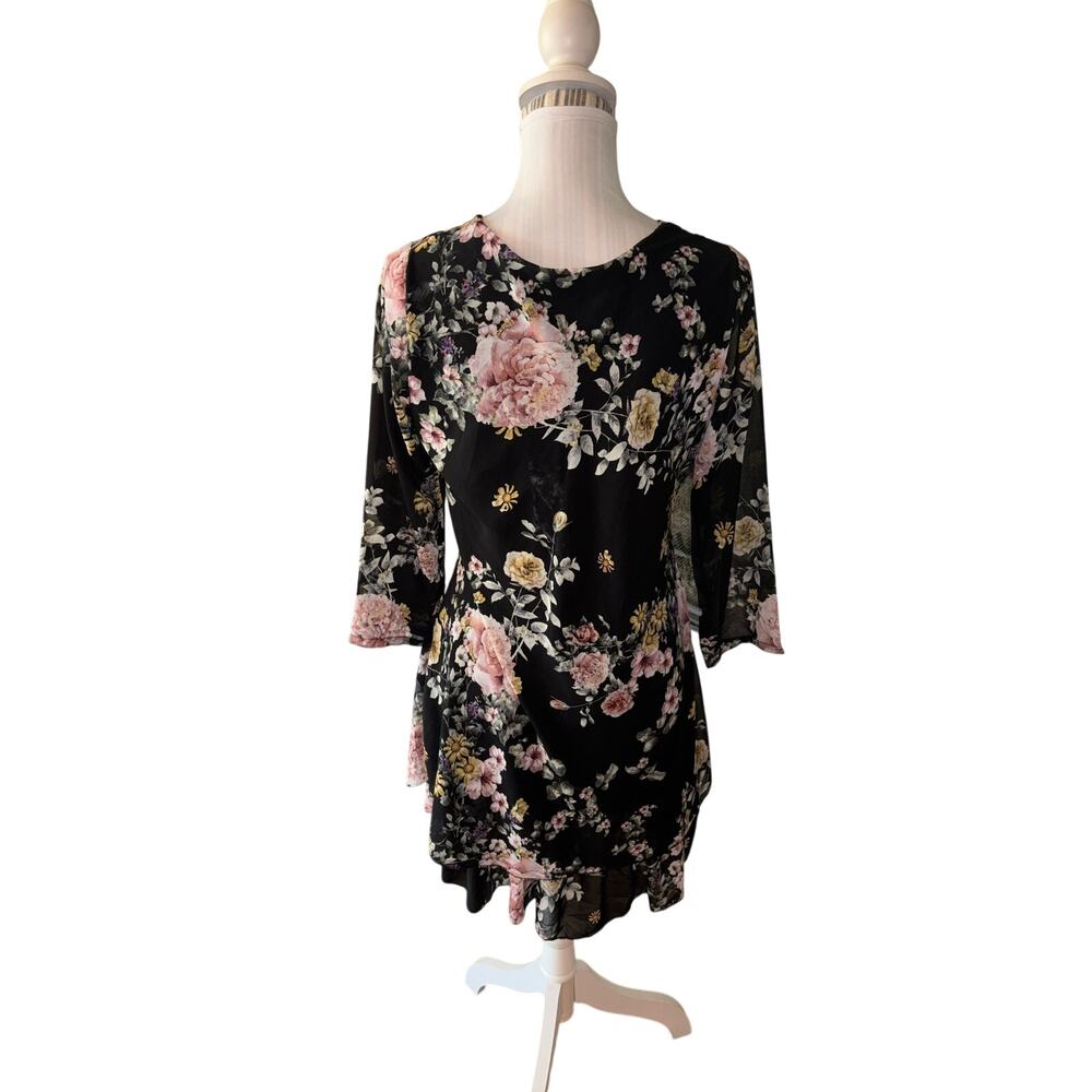 New Collection Black Floral Shift Dress Size M